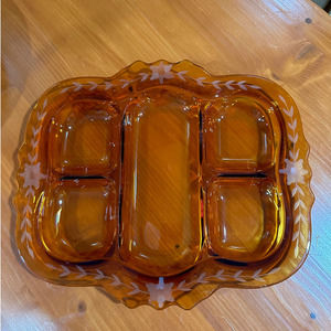Cambridge 5- part Relish Tray - Etched Amber -